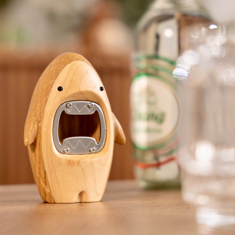 Wooden Shark Shape Bottle Cap Opener Beer Soda Bottle Opener