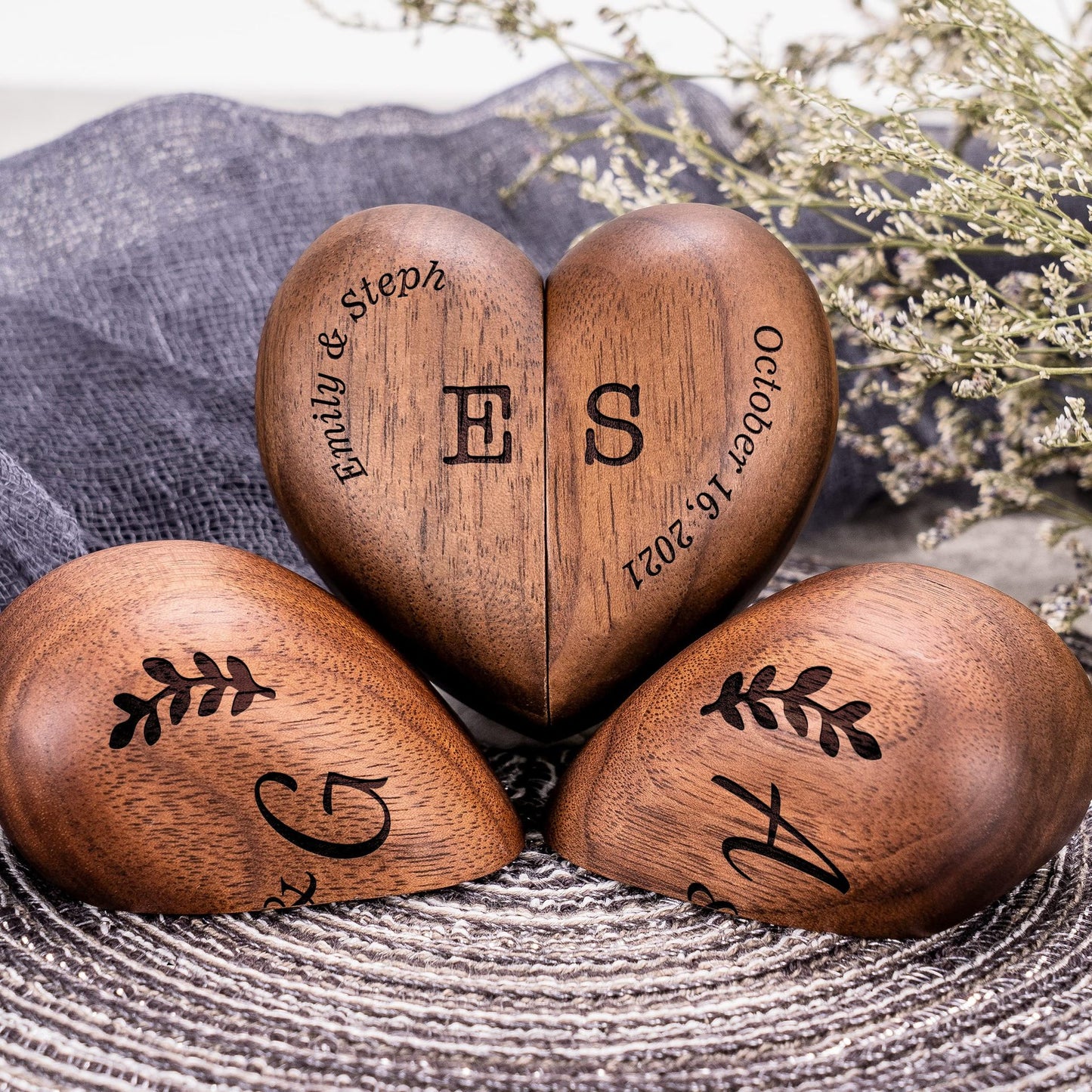 Black Walnut Heart Ring Organizer Solid Wood Jewelry Box