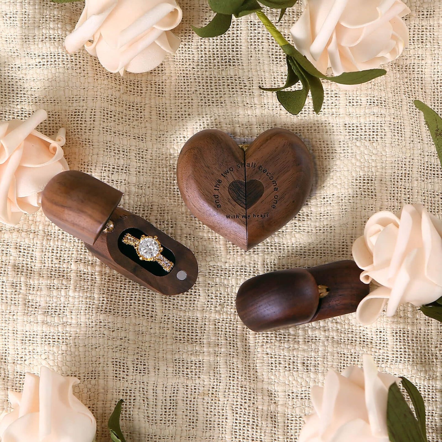 Black Walnut Heart Ring Organizer Solid Wood Jewelry Box