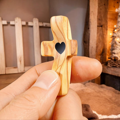 Olive wood  Cross My Heart | Encouragement Gift Wooden Cross Fingertip Stress Relief Gifts