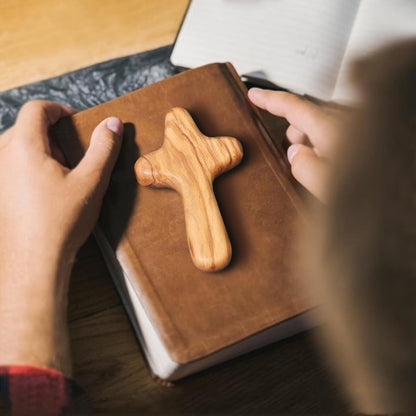 Olive Wood Cross Solid Wooden Hand Held Crosses Wood Blessing Cross